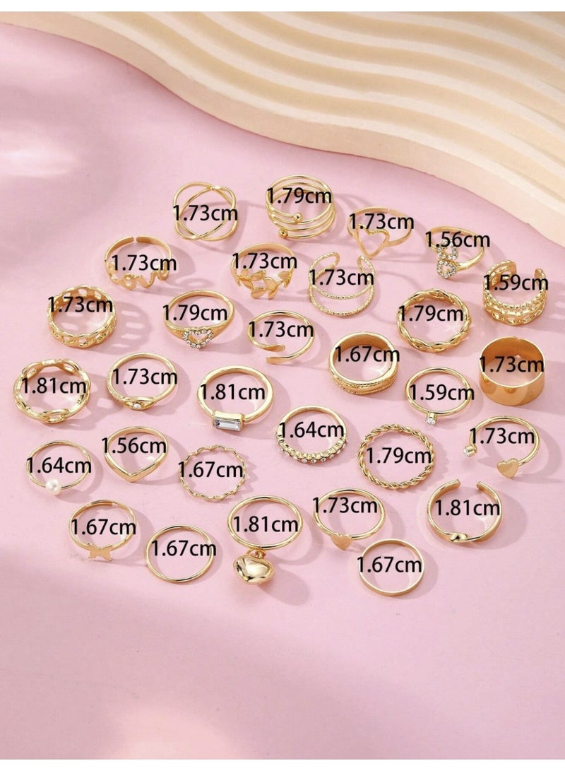 ڤيا ✨ طقم حلقات مجوهرات نسائي فاخر بطراز عتيق – 30 قطعة متنوعة - Image 2